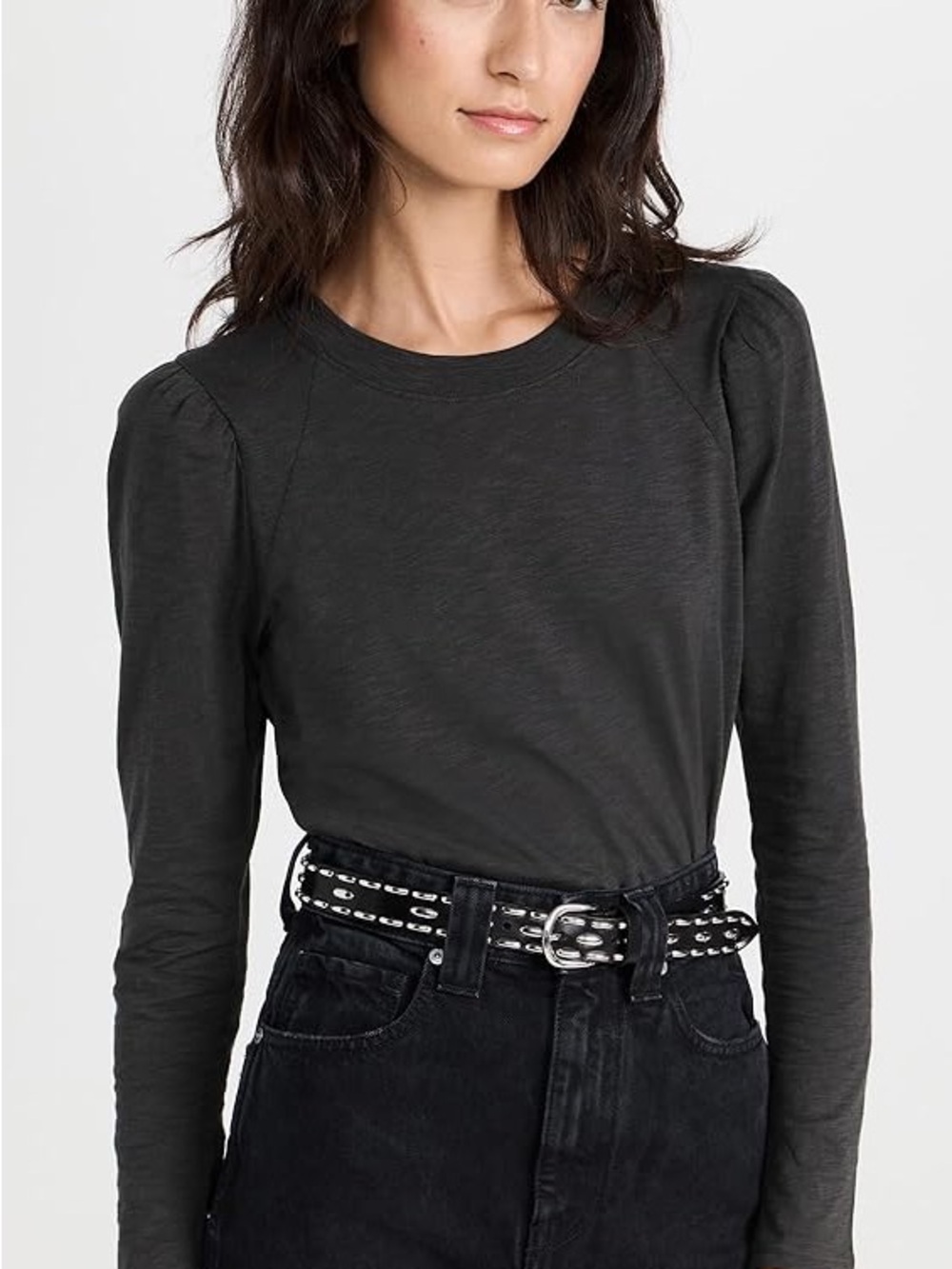 Veronica Beard Brown Gray Puff Shoulder Long-Sleeve Tee Size Small